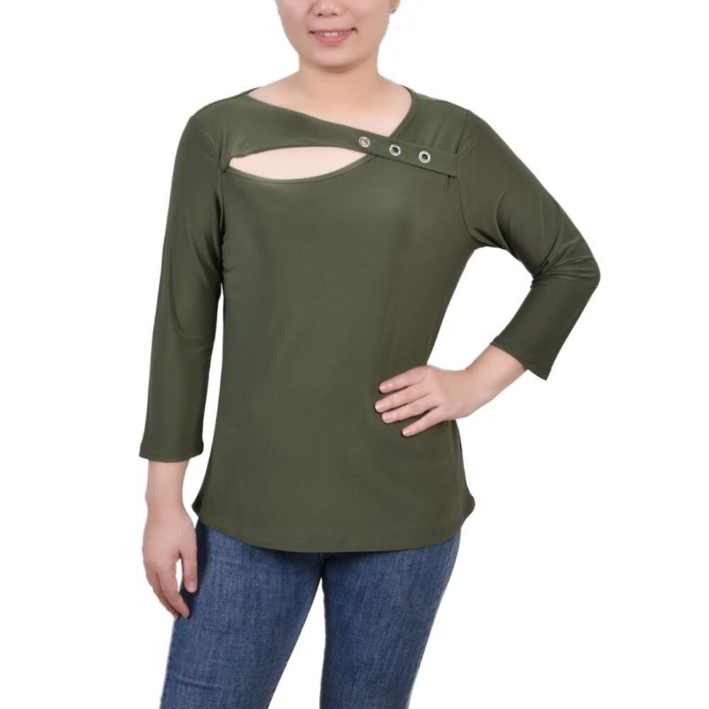 NY Collection Petite 3/4 Sleeve Cutout Top